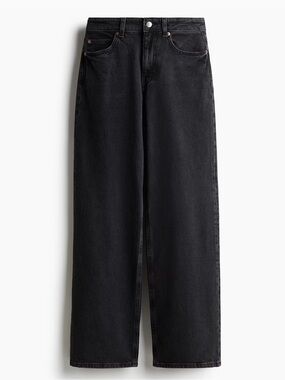 H&M Harper High Rise Wide Leg Jeans Washed Black Denim Size 4